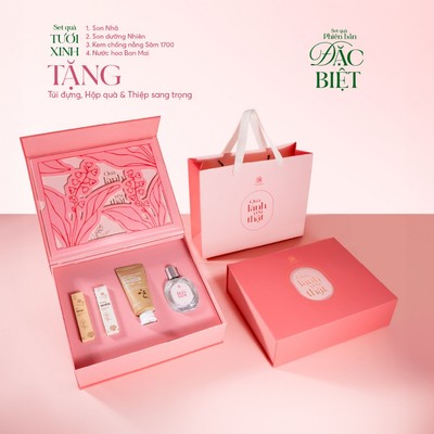 [KCN Mọi Loại Da]Hộp Quà Cao Cấp Phiên Bản Đặc Biệt Tươi Xinh- Set Quà Tặng 8/3 Cho Mẹ, Vợ, Người Yêu, Đối Tác Nữ Cỏ Mềm