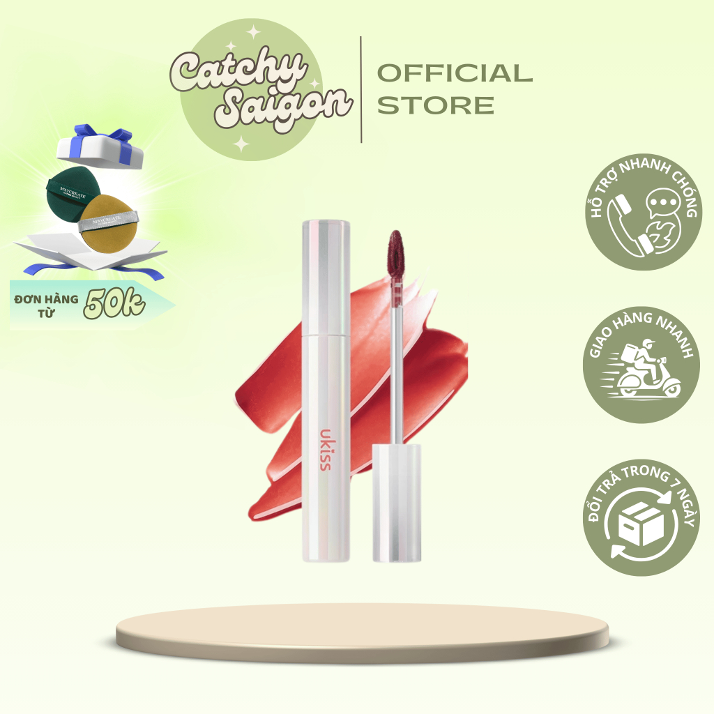 [UKISS] Son Tint Bóng Ukiss Vỏ Tím Pastel Tạo Hiệu Ứng Căng Bóng Môi, Sparkling Glazed Lip Gloss, 3g