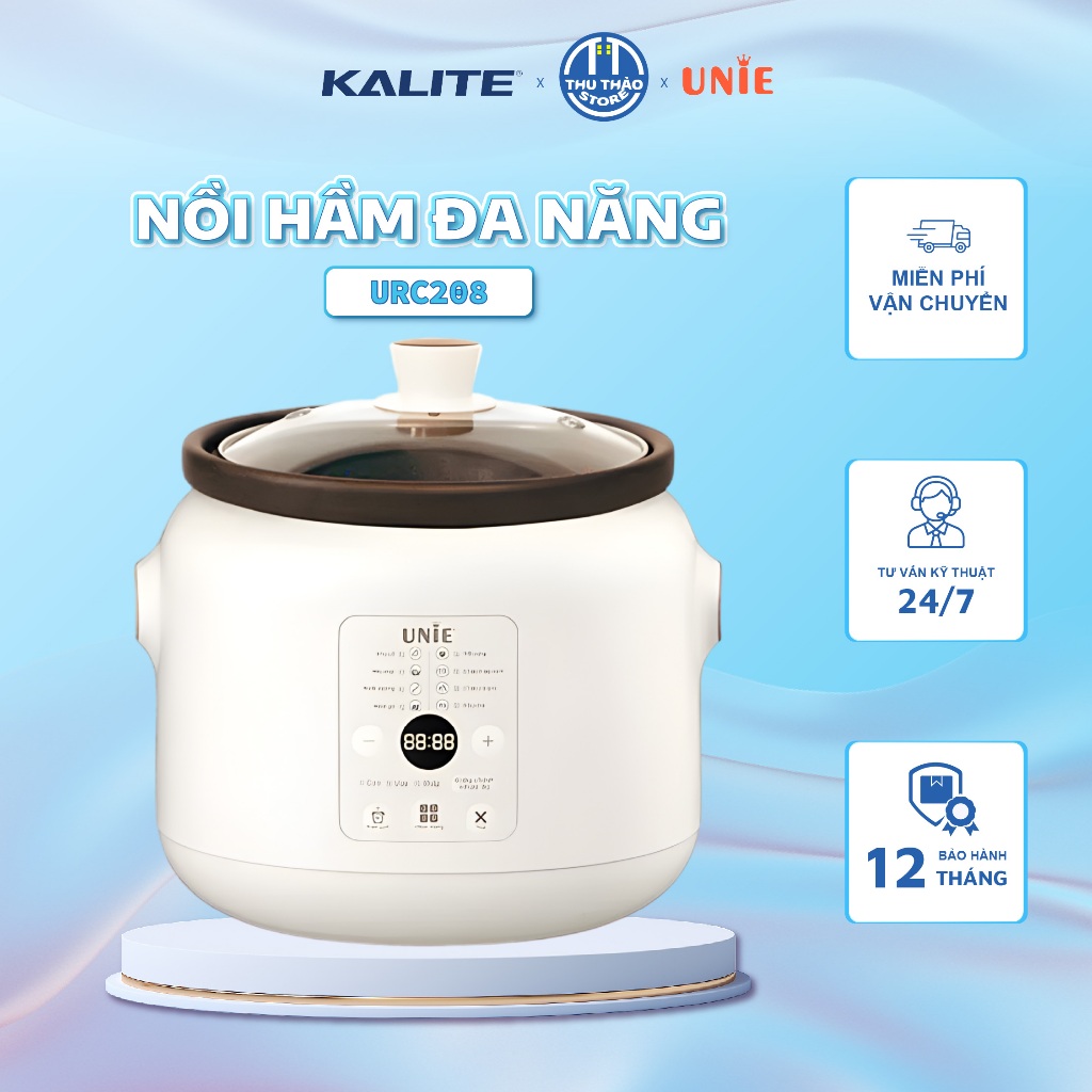 Nồi kho hầm chuyên dụng UNIE USC208, Dung tích 2L, nồi nấu chậm, lòng nồi gốm cao cấp, đa tính năng