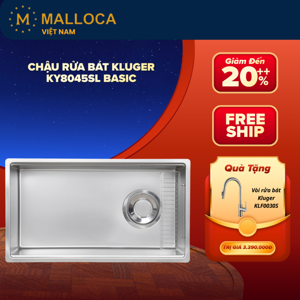 Chậu Rửa Bát 1 Hố Kluger KY8045SL Basic - Chất Liệu Inox Posco 304 - Hạn Chế Trầy Xước