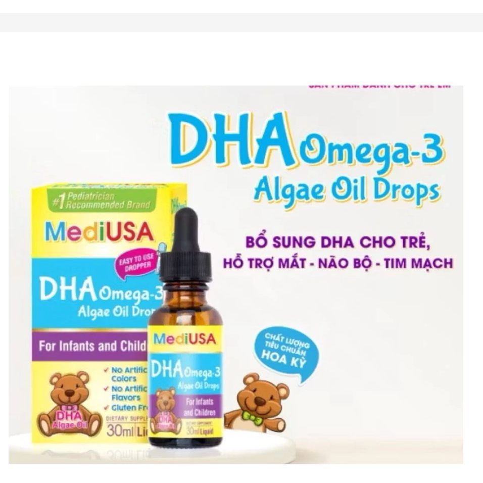 MediUSA DHA OMEGA-3 ALGAE OIL DROPS (hộp 30 ml) bổ sung DHA nhỏ giọt .hỗ trợ trẻ phát triển trí não,
