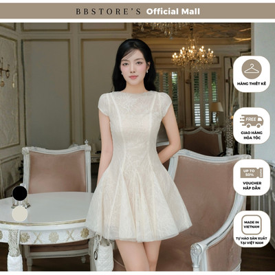 BBSTORE'S Đầm Xòe Tiệc Ren Kim Sa Ngắn Nhún Phồng Tùng Váy Rã Mảnh - DAB03A