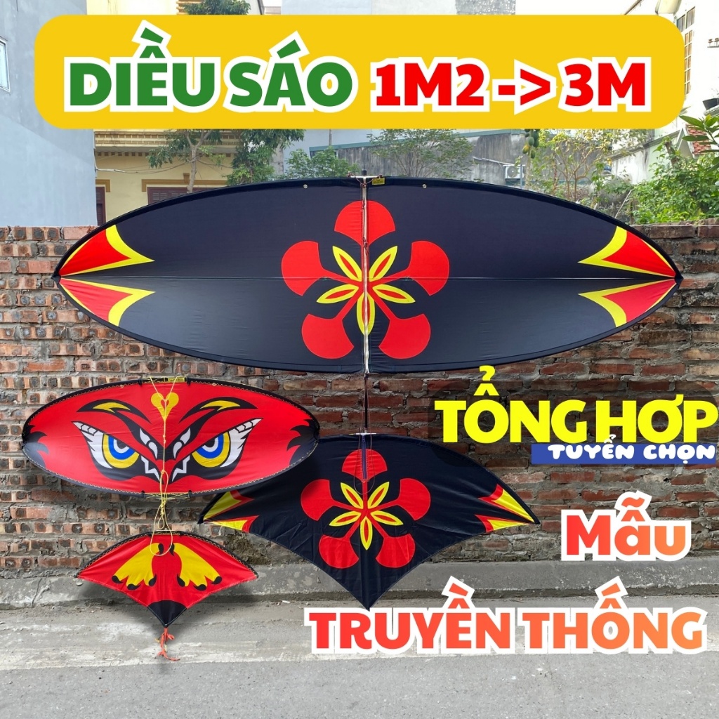 Diều sáo Vivu 1m2 -> 3m mẫu TRUYỀN THỐNG – áo in nhiệt – khung cacbon lắp ghép