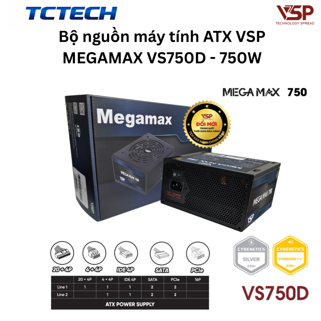Bộ nguồn máy tính ATX VSP MEGAMAX VS650D VS750D - 650W 750W Chính Hãng