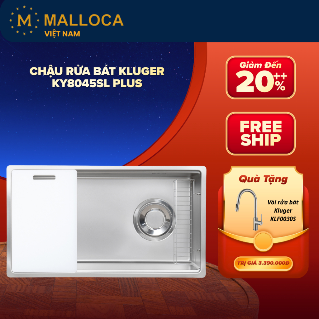 Bồn Rửa Bát Kluger KY8045SL Plus - Thiết Kế 1 Hố Tiện Lợi - Chất Liệu Inox Posco 304