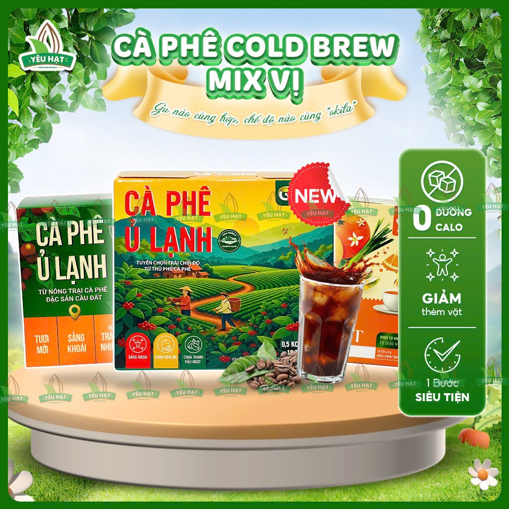 Cà Phê Ủ Lạnh Cold Brew Arabica Nguyên Chất -  Cafe Túi Lọc Mix Vị Cam Sả Kim Quất Giảm Thèm Vặt