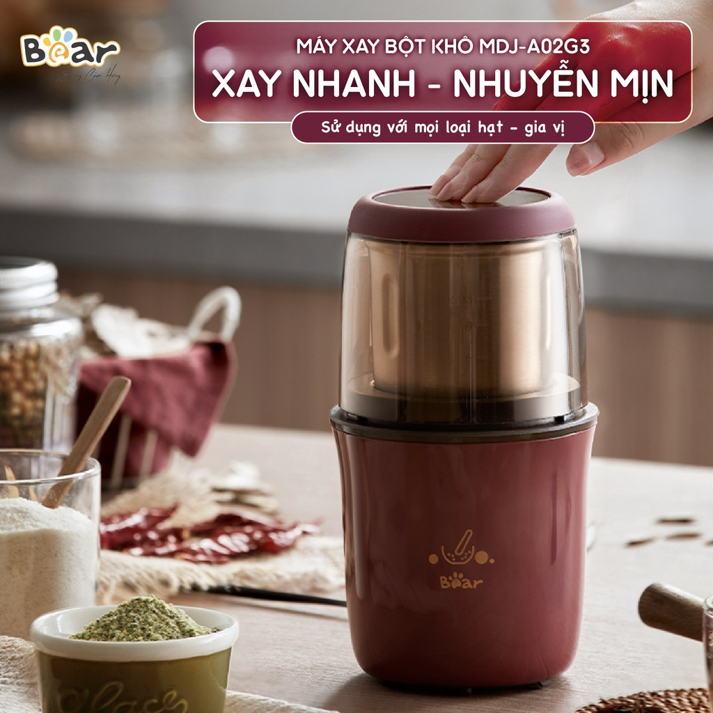 Máy xay hạt khô cầm tay Bear MDJ-A02G3, 200W, Xay nhuyễn hạt cà phê, tiêu, thảo mộc, BH 18 Tháng | BigBuy360 - bigbuy360.vn