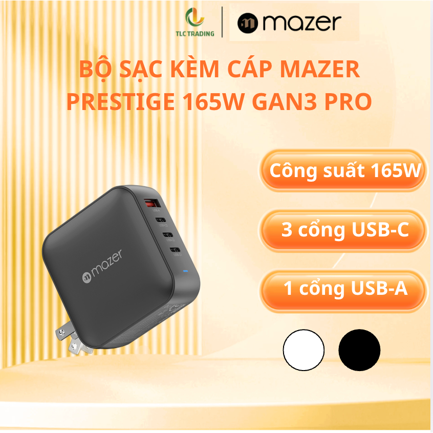 Bộ sạc kèm cáp M MAZER Prestige 165W GaN3 Pro