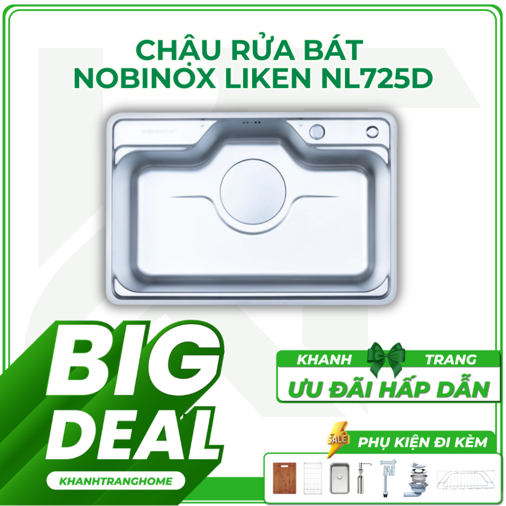 Chậu rửa bát NOBINOX LIKEN NL725D 1 hố, lòng chậu sâu, thiết kế kiểu Nhật Bản - Khánh Trang Home 2