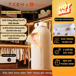 Máy Sấy Quần Áo Treo Tường Gấp Gọn, Công Nghệ Sấy Khử 99,9% Vi Khuẩn Bằng Tia UV, Hẹn Giờ Thông Minh