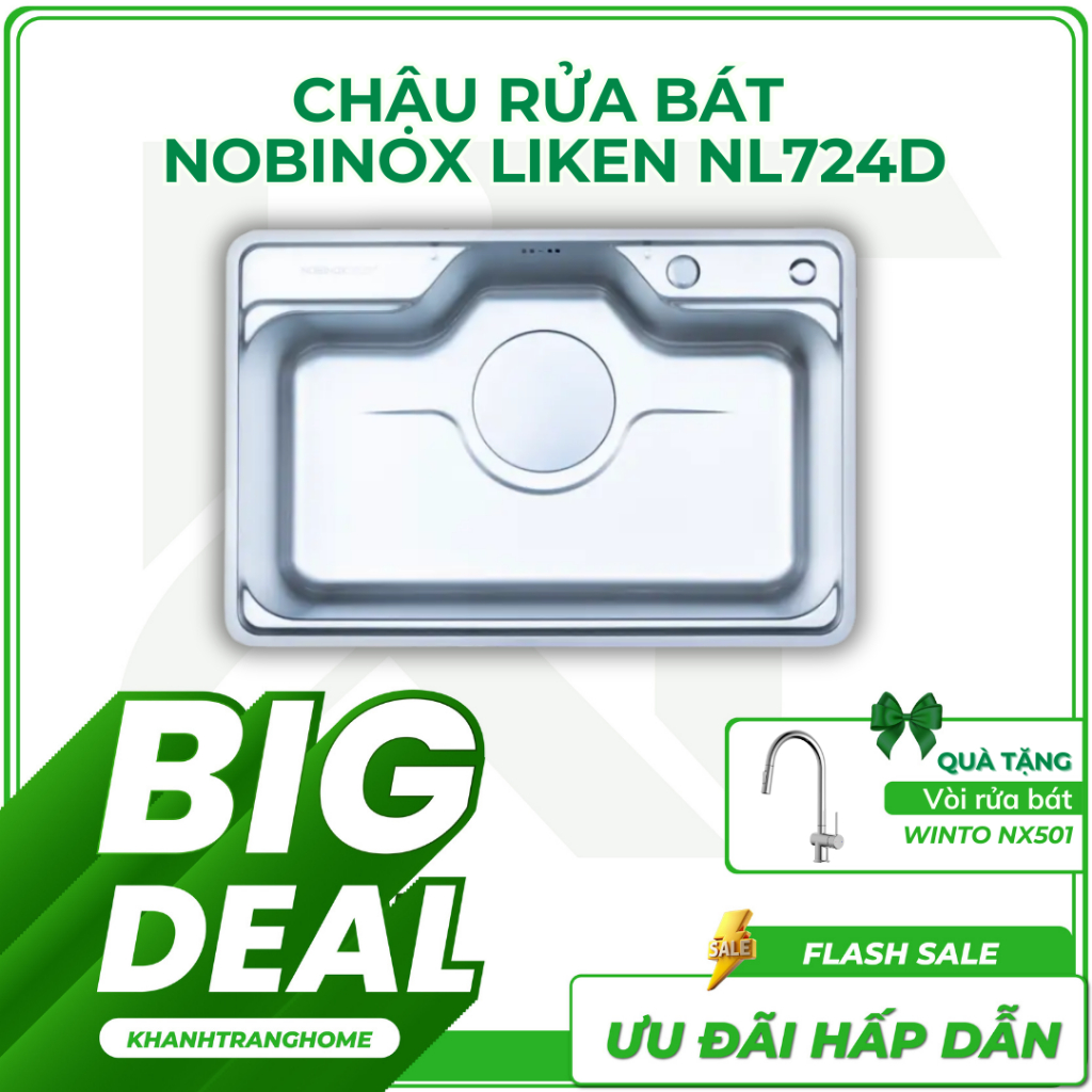 Chậu rửa bát NOBINOX LIKEN NL724D chất liệu inox 304 POSCO, đầy đủ phụ kiện - Khánh Trang Home 2
