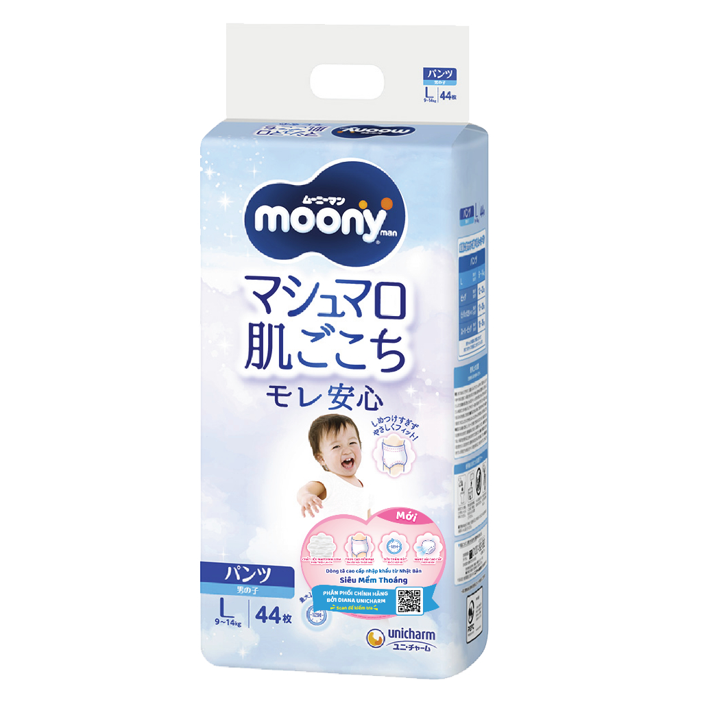 Tã quần Moony cao cấp Bé Gái Bé Trai L44/XL38/XXL26/XXXL14 - Nhập khẩu Nhật Bản