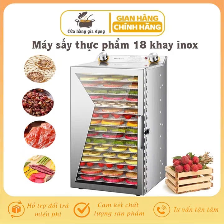 (SẴN HÀNG) Máy sấy hoa quả thực phẩm, tủ sấy trái cây 18 tầng inox sấy dẻo hẹn giờ [BH 12 Tháng]