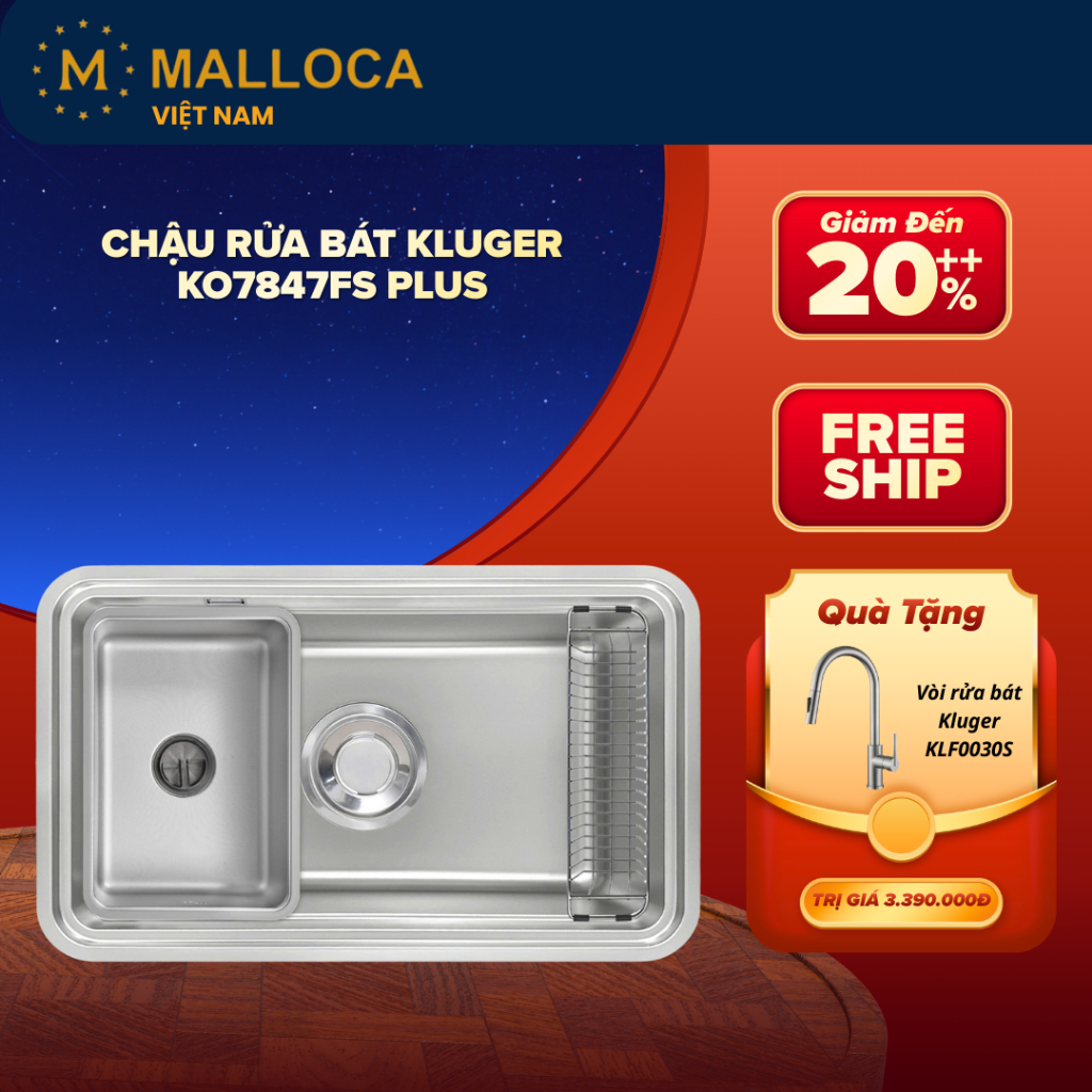 Chậu Rửa Bát Kluger KO7847FS Plus – Chất Liệu Inox 304 Cao Cấp – Bề Mặt Hạt Linen Chống Xước