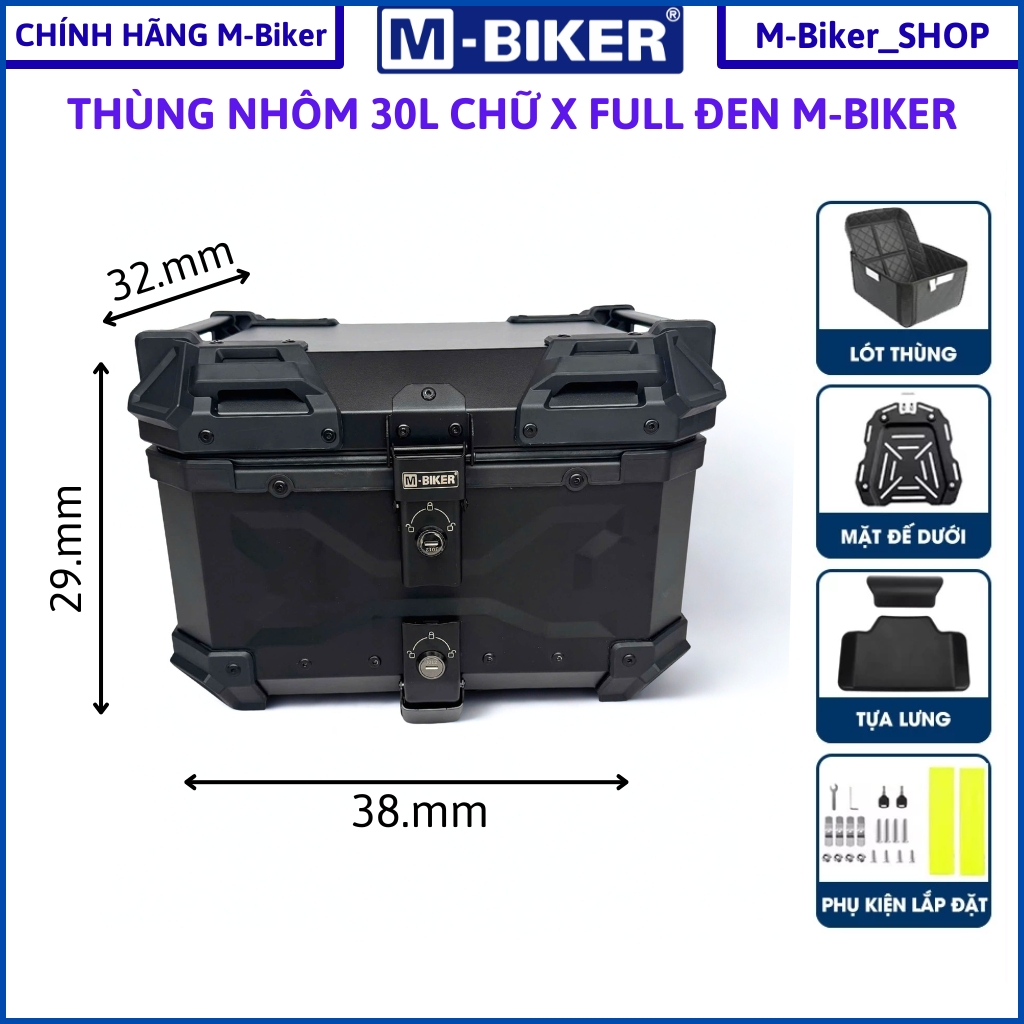 M-Biker_ Thùng nhôm 30L, thùng nhôm xe máy, 22l 28l 35L 36l 45l 55L 65L, thùng nhôm Mbiker