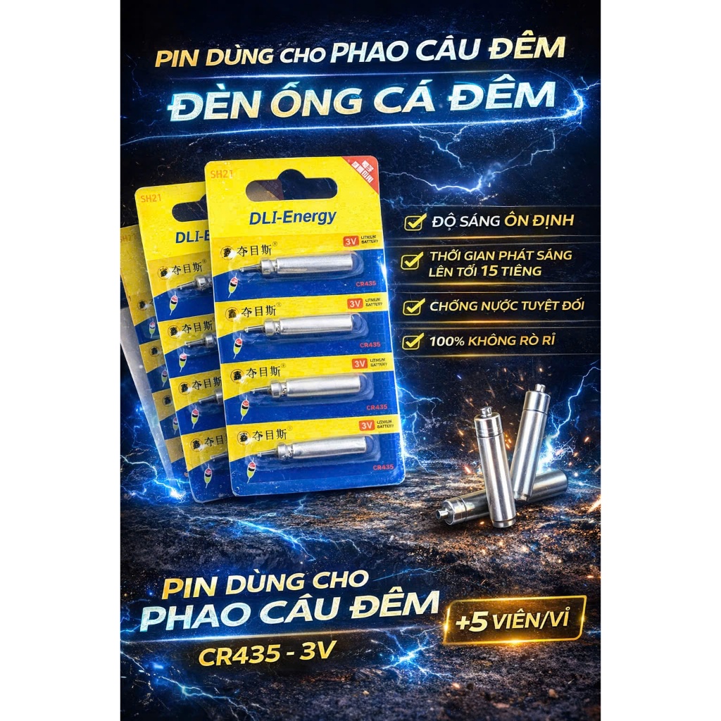 Pin Điện Tử CR-425 [ Vỉ 5 quả ] Chuyên lắp phao câu đài câu đêm PIN-CR-425