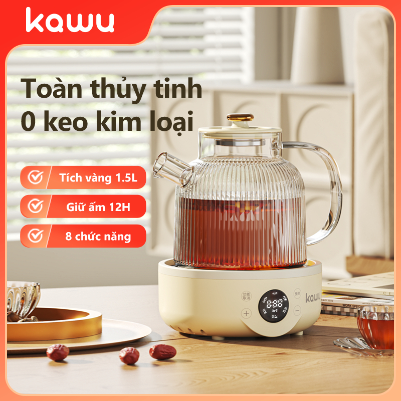 【Japan Design】Kawu bình nấu trà điện mini 1.5L 6 chức năng ấm đun trà thuỷ tinh 500W Có thể giữ ấm