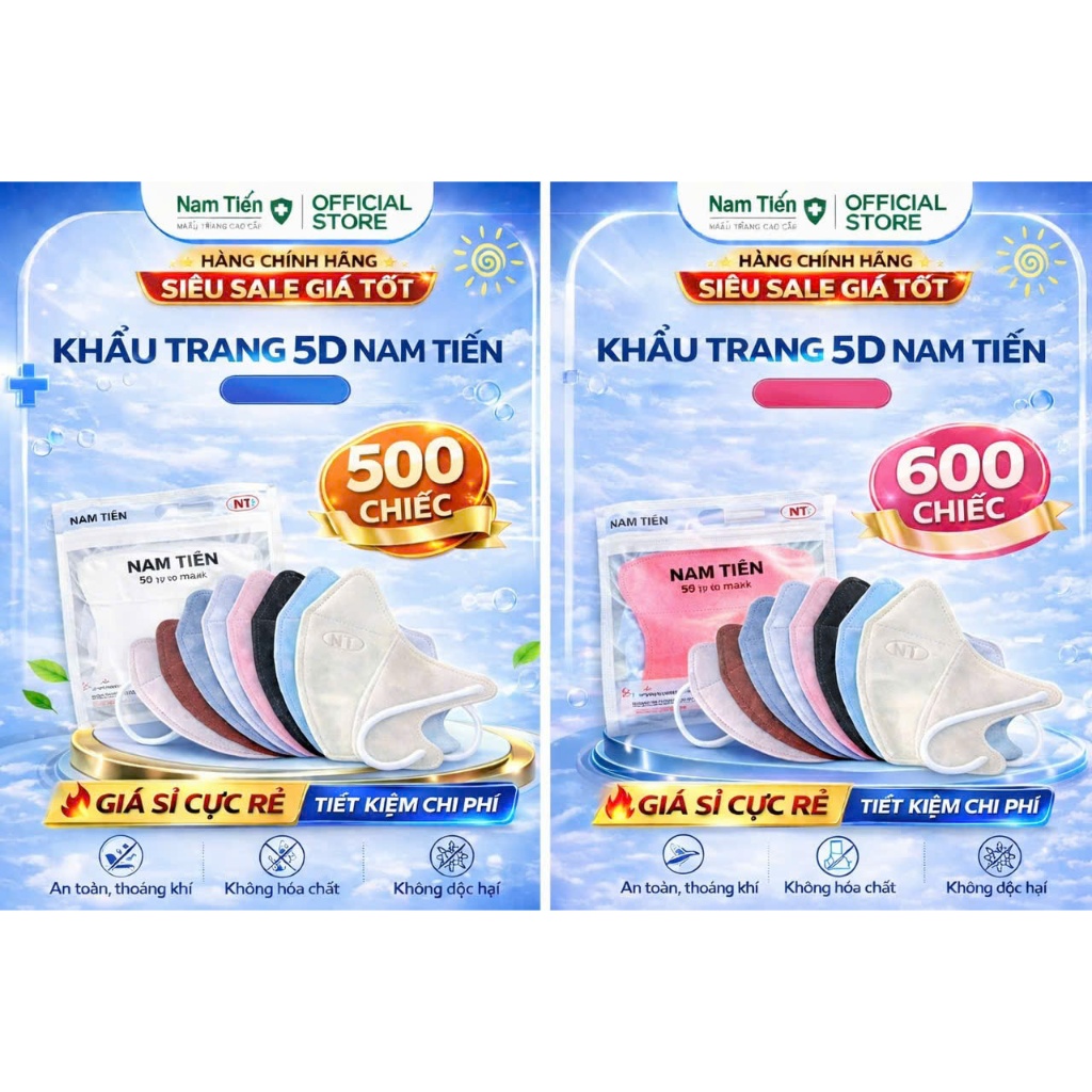 Khẩu Trang 5D 100-700 Cái Cao Cấp | 3 Lớp Lọc Bụi | Không Dính Son| Người Lớn | Giá sỉ cho salon – s