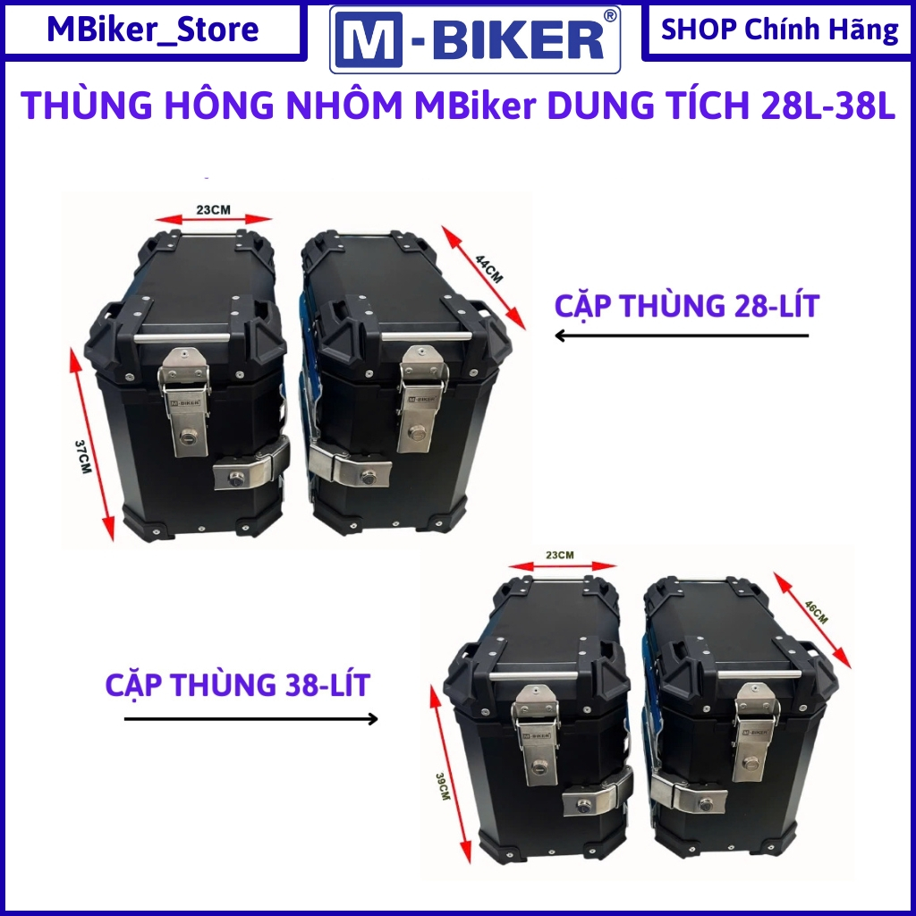 M-Biker_ Thùng hông xe máy, 28l 38l 25l 16l, thùng hông mbiker, thùng hông nhôm