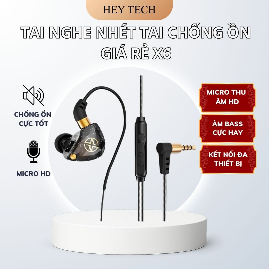 Tai Nghe Nhét Tai X6 Premium, Chống Ồn Cực Tốt, Âm Thanh Super Bass, Tích Hợp Mic Chơi Game