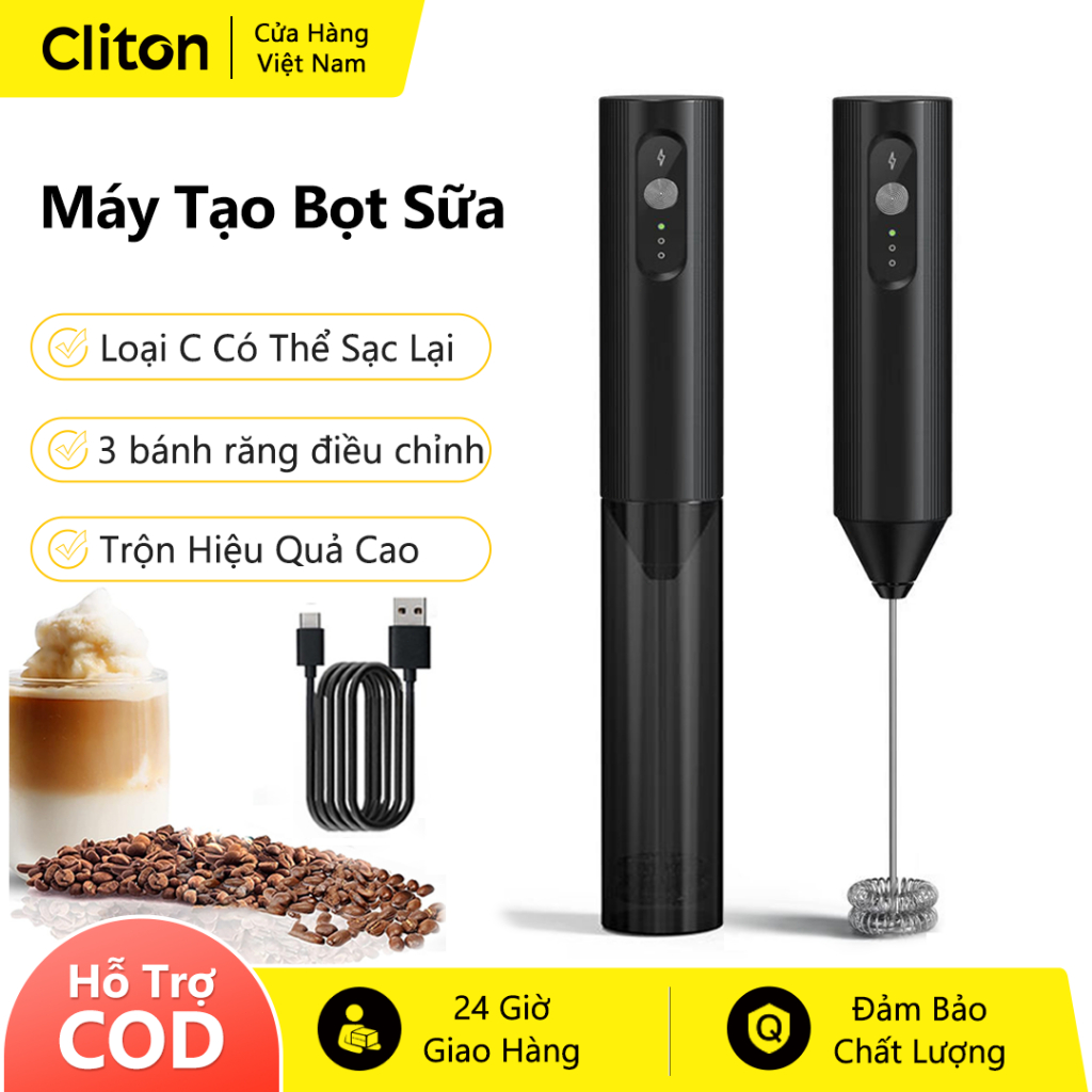 Cliton Máy Đánh Trứng, Đánh Sữa Và Tạo Bọt Cafe Di Động Cầm Tay 3 Tốc Độ Sử Dụng Pin Sạc Cao Cấp, Tiện lợi trong nhà bếp