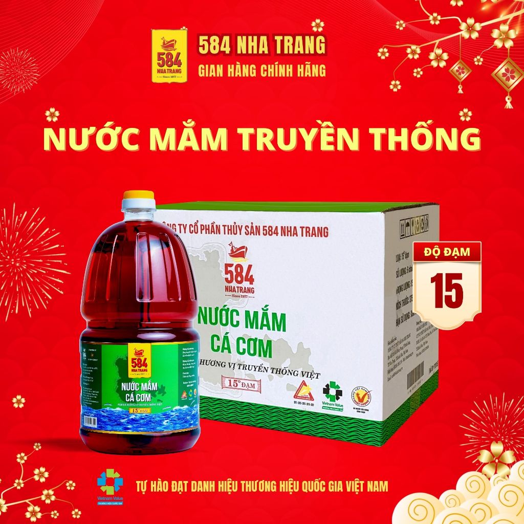[Thùng 6 chai] Nước Mắm 584 Nha Trang 15 Độ Đạm - Nước Mắm Nấu Chai Nhựa 2 Lít - P2015-6