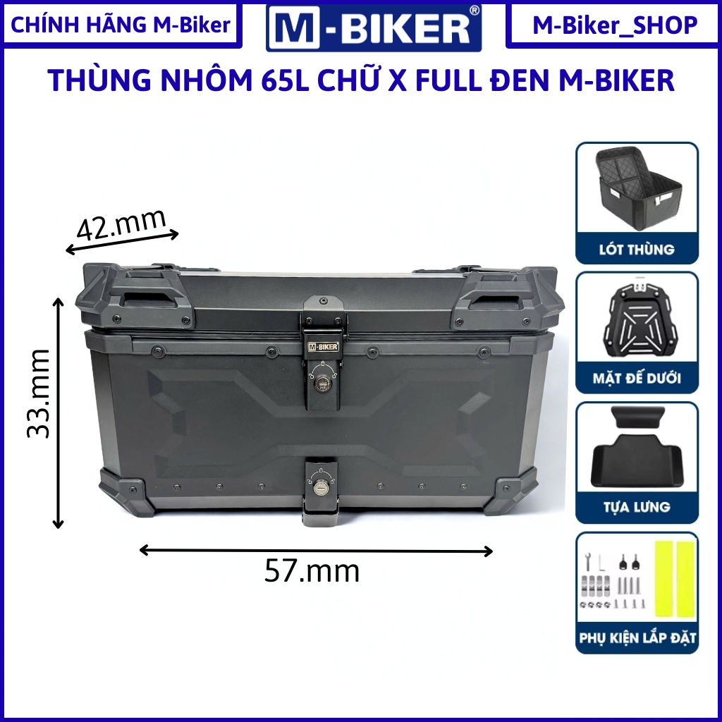 M-Biker_ Thùng nhôm 65L, thùng nhôm xe máy, 22l 28l 35L 36l 45l 55L 65L, thùng nhôm Mbiker