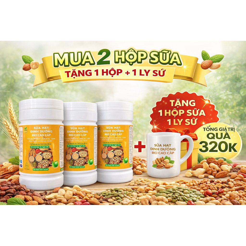 BỘT SỮA HẠT DINH DƯỠNG BIO CAO CẤP 26 LOẠI HẠT VÀ NGŨ CỐC, CUNG CẤP OMEGA 3-6-9, PROTEIN, VITAMINS D