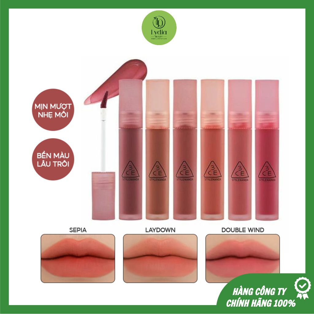 Son kem lì 3ce Blur Water Tint 4.6g Sepia Laydown mịn lì, lâu trôi - Lydiabeauty