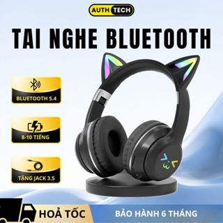 Tai Nghe Mèo Bluetooth Không Dây, Tai Nghe Chụp Tai Dễ Thương Tích Hợp Mic Và Đèn LED RGB