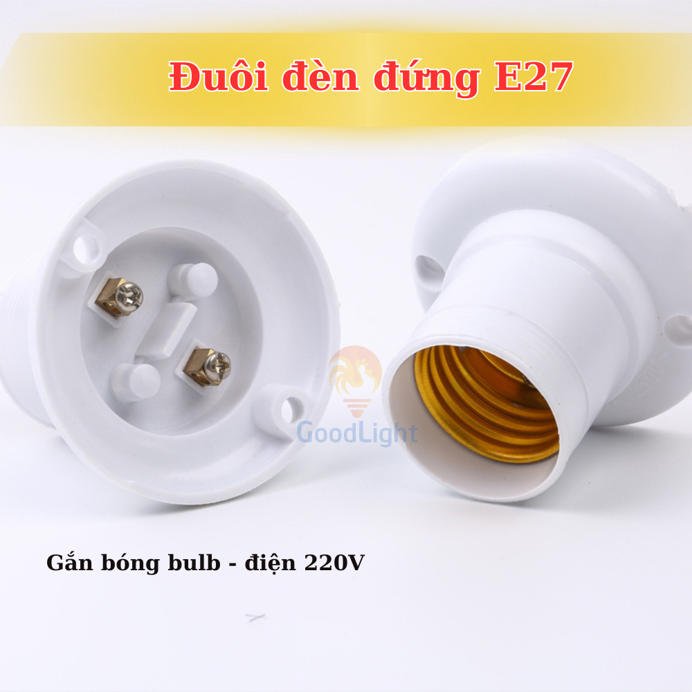 Đuôi đèn xoáy E27 gắn tường sử dụng cho bóng đèn bulb, bóng đèn có đuôi xoáy E27