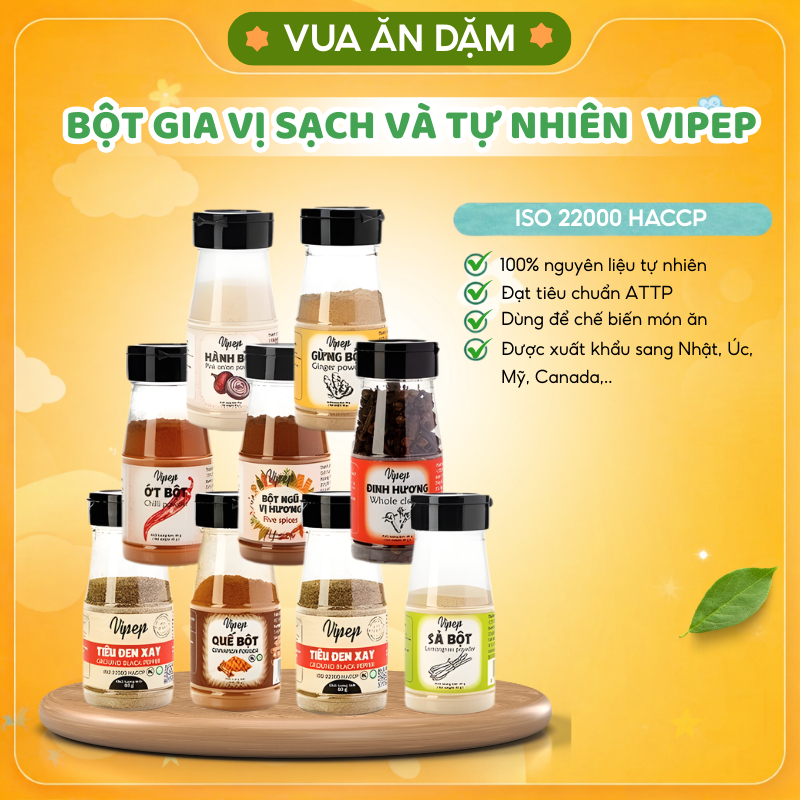 Trọn bộ Bột Gia Vị Sạch và Tự Nhiên (Hành,Tỏi,Sả) cho bé và cả gia đình | Bột gia vị VIPEP (Mẫu mới-Vipep Date 2026)