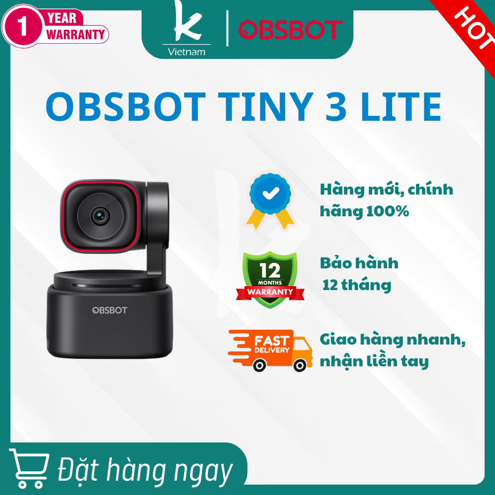 OBSBOT Tiny 3 Lite / Tiny 3 Vox SE set Webcam 4K AI PTZ Có Chức Năng Làm Đẹp & Theo Dõi Chủ Thể
