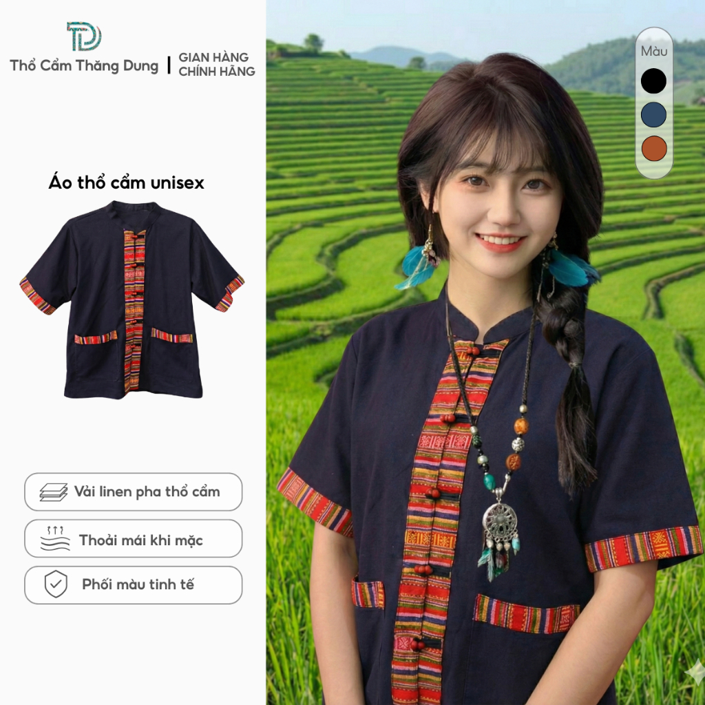 Áo Thổ Cẩm Nam Nữ UNISEX Tay Ngắn - Phong Cách Dân Tộc Form Rộng Thoáng Mát Dễ Phối Đồ Đi Chơi Du Lịch