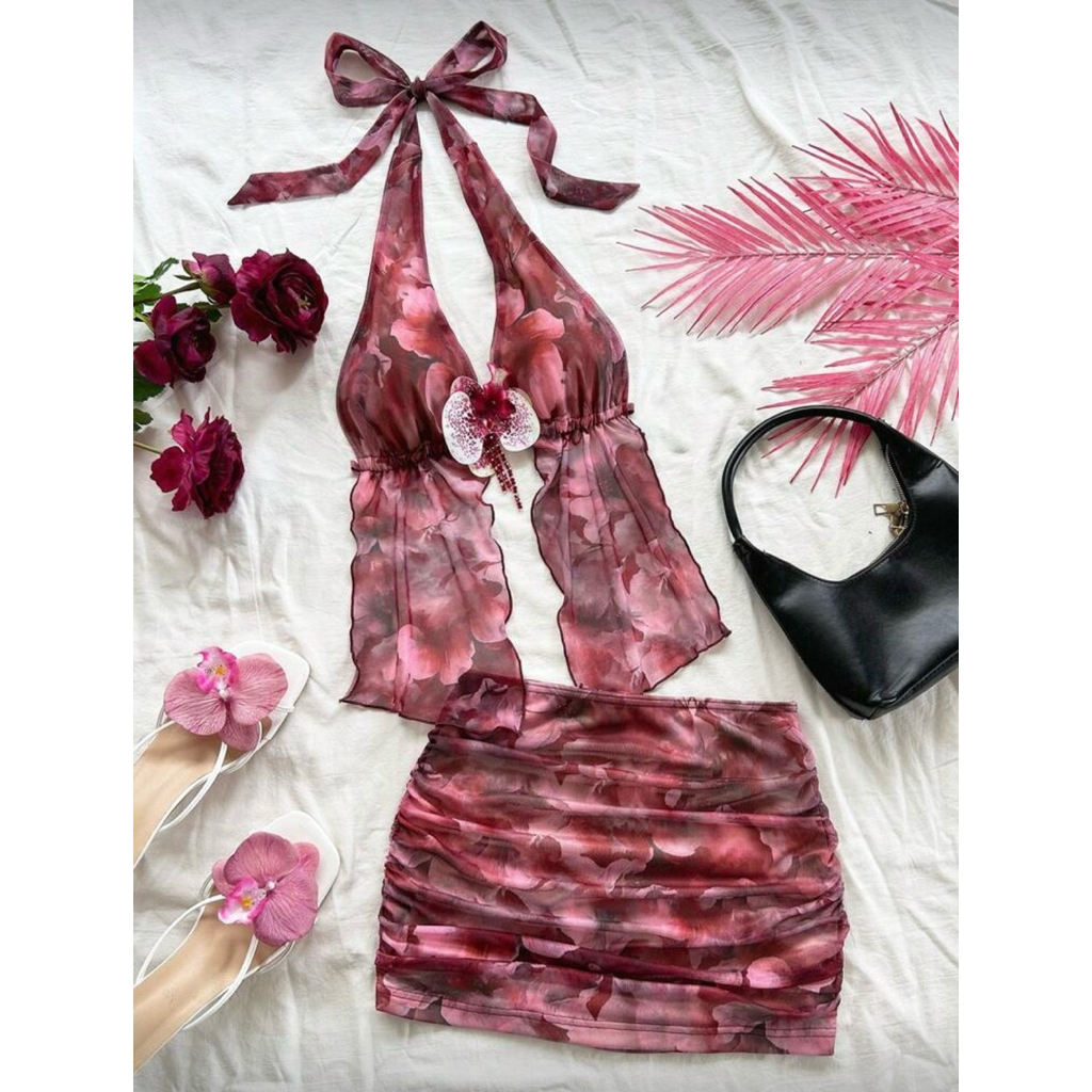 Set Váy Mesh Floral "Midnight Orchid"