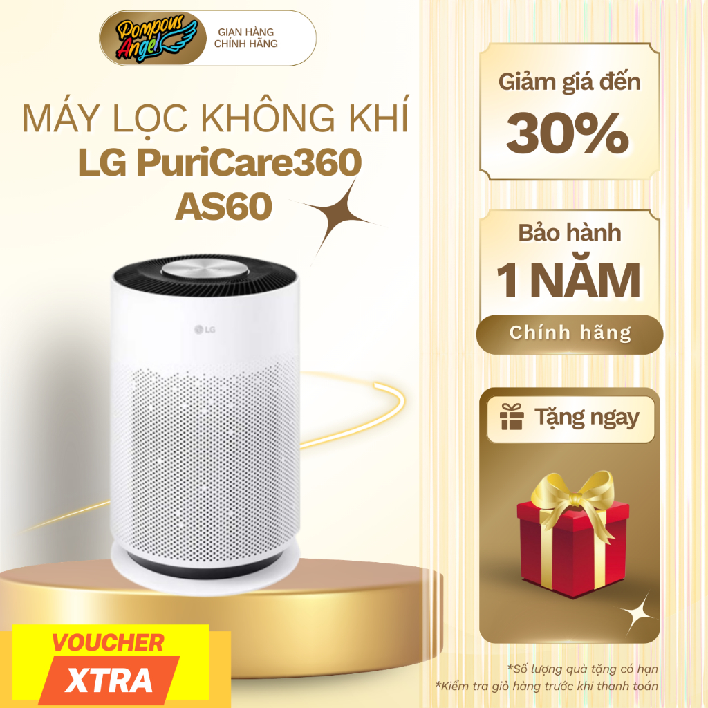 [Chính hãng] Máy lọc không khí LG PuriCare 360 Hit AS60 GHWG0 41W màu trắng cho phòng 60m2