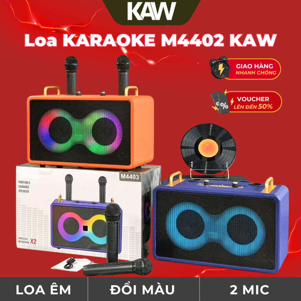 Loa Karaoke Bluetooth M4402-K9 KAW Tích Hợp Đèn Led RGB Đổi Màu, Tặng Kèm Hai Mic