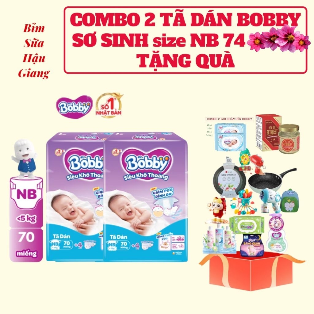 COMBO 2 TÃ DÁN SƠ SINH BOBBY NB70 < 5 ki, MỀM MẠI THẤM HÚT TỐT