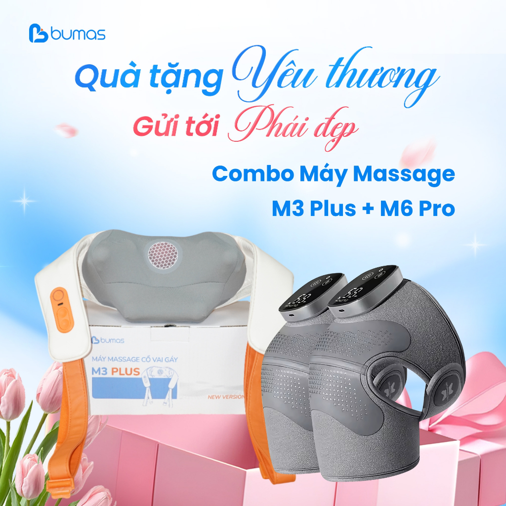 Set Quà Combo Máy Massage Cổ Vai Gáy BUMAS M3 PLUS + Máy Massage Đầu Gối BUMAS M6 Pro