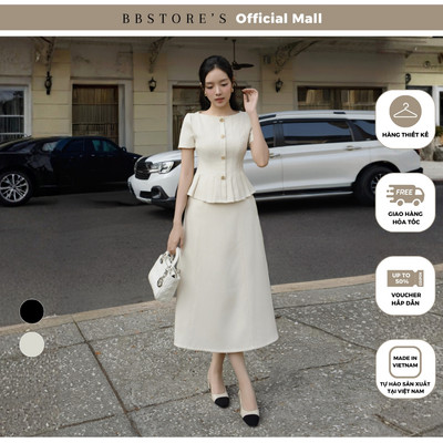 BBSTORE'S Áo Kiểu Công Sở Cổ Thuyền - AAB25B - Chân Váy Xòe Công Sở Midi - VAB26B