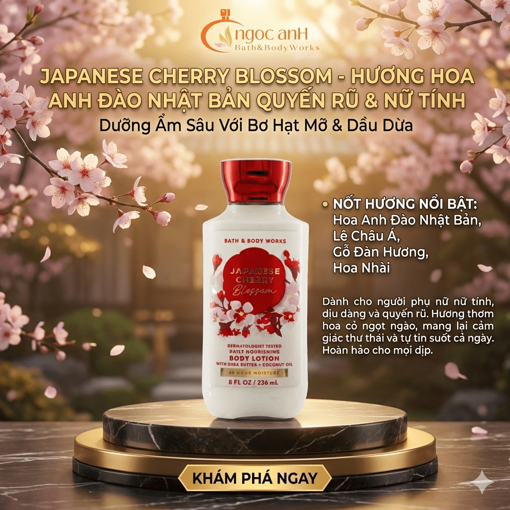 Sữa Dưỡng Thể Bath & Body Works (BBW) Japanese Cherry Blossom 236ml Chính Hãng - Hoa Anh Đào Quyến R