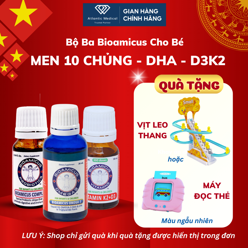Bộ Ba BioAmicus Cho Bé - Men 10 Chủng BioAmicus Complete, BioAmicus D3K2 và BioAmicus Omega-3 DHA Có