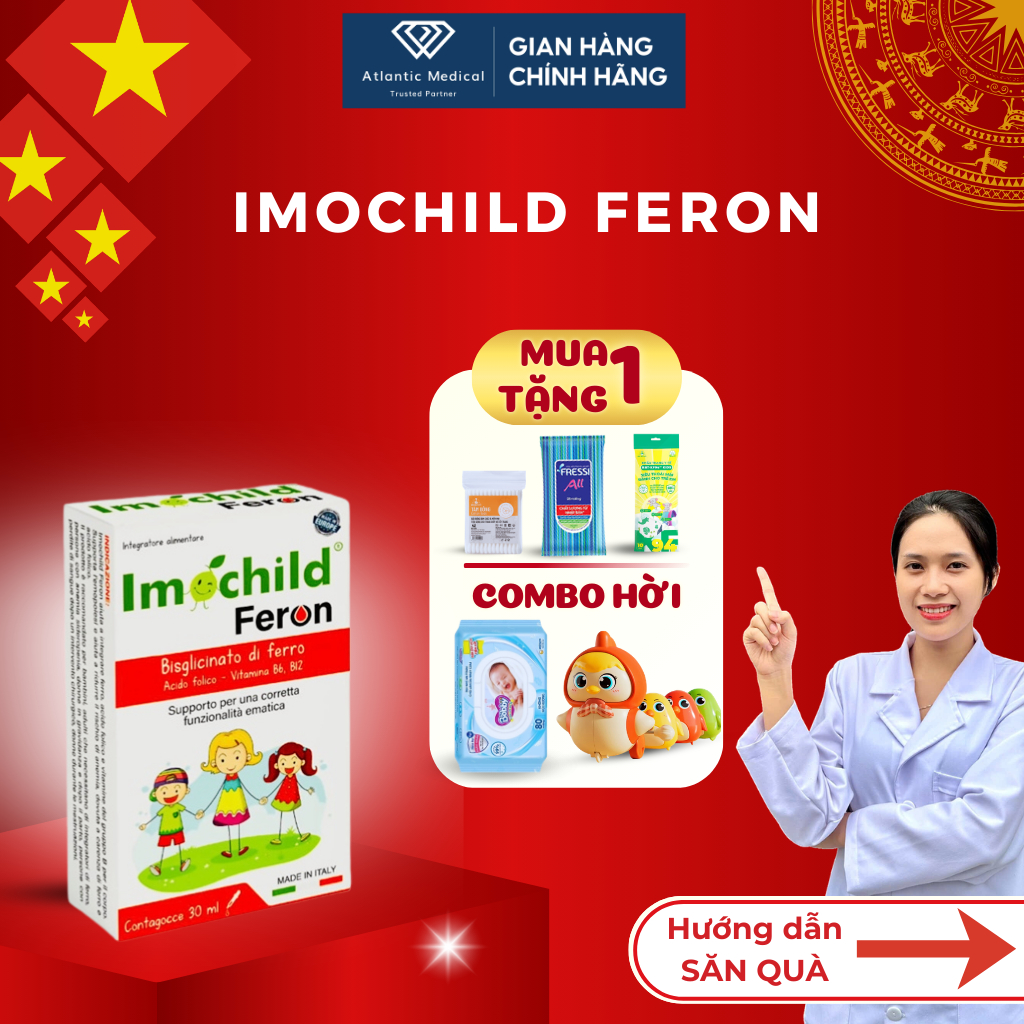 Siro Sắt Hữu Cơ Imochild FERON Vị Chanh Bổ Sung Sắt Amin Vitamin B6 B9 B12 Cho Bé Khỏe Mạnh Lọ 30ml