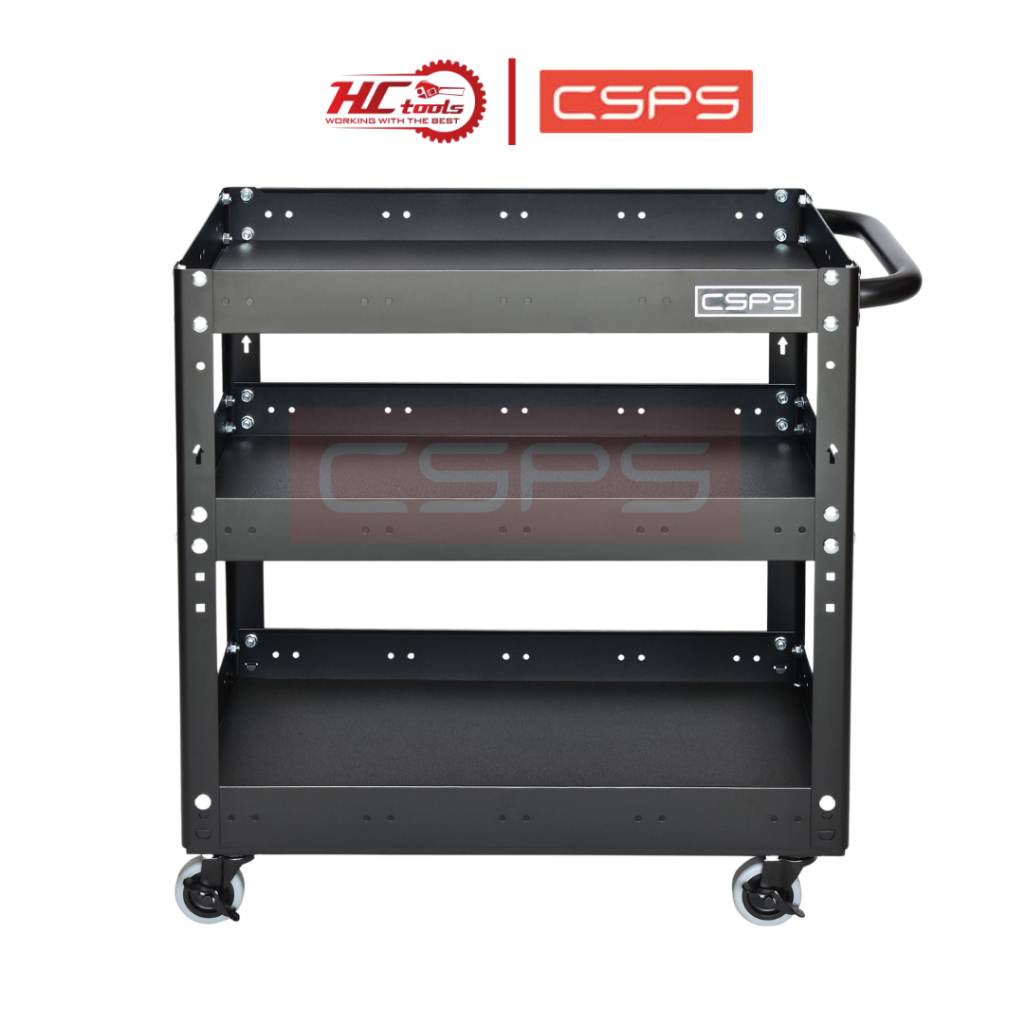 Xe Đẩy Dụng Cụ CSPS 3 Ngăn 71cm Thép Cao Cấp Màu Đen Tải 135kg - HCTools VN