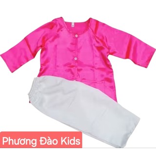 Bộ Bà Ba Cho Bé Gái Màu Cánh Sen Trắng, Vải Phi Bóng Mềm Mịn, Thoải Mái, Dễ Thương - Phương Đào Kids