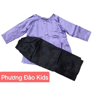 Bộ Bà Ba Bé Gái Tím Đen Vải Phi Bóng, Mềm Mịn Thoáng Mát, Kiểu Dáng Basic Cho Bé - Phương Đào Kids