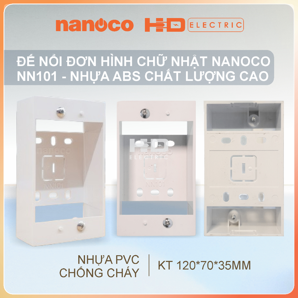 Đế Nổi đơn Chữ nhật Nanoco NN101 nhựa ABS chất lượng cao dùng với mặt chữ nhật
