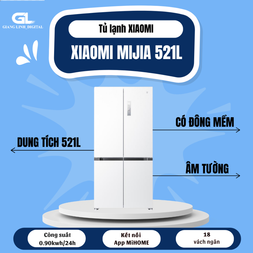 Tủ lạnh Xiaomi Mijia 521L, 4 cửa, làm lạnh nhanh, tiết kiệm điện