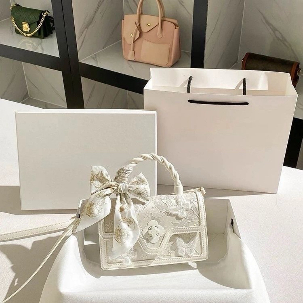 NB053 Túi xách nữ kiểu Pháp độc đáo, thiết kế nơ mới, túi đan cáp nhỏ hình vuông, mẫu mới năm 2026