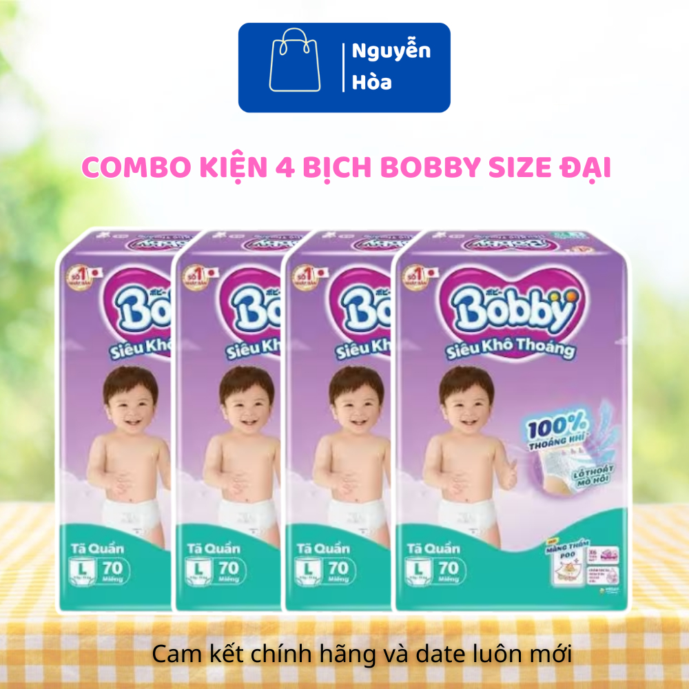 [GIÁ TỐT]Combo Kiện 4 Bịch Tã Quần Bobby Size L 70 Miếng - Bỉm Bobby Siêu Khô Thoáng 100% Ngăn Hăm C